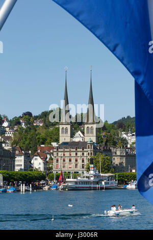 Swiss lago di Lucerna Luzern bandiera svizzera Foto Stock