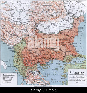 La Bulgaria-map-Tscherkassky-1877 Foto Stock