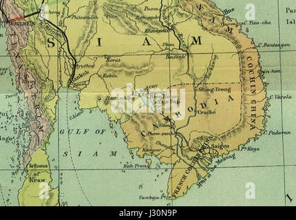 Cambogia indocina mappa 1886 Foto Stock