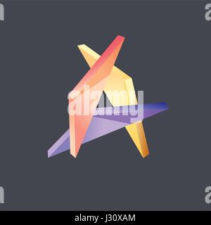 Una lettera icona logo creato da 3d i triangoli su sfondo nero Illustrazione Vettoriale