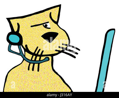Cartoon illustrazione di un gatto di indossare una cuffia. Foto Stock