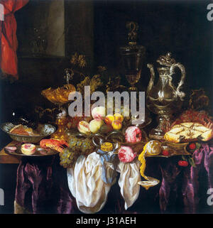 Abraham van Beyeren Still-Life con frutta, Frutti di mare e preziosi oggetti per il servizio da tavola Foto Stock