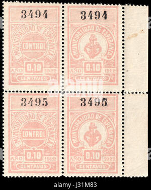 Questa immagine raffigura un francobollo delle entrate dell'Argentina del 1922, noto come "Esperanza". Mostra il significato storico dei francobolli argentini all'inizio del XX secolo. Foto Stock