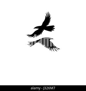 Icone vettoriali di silhouette nera di un corvo su sfondo bianco Illustrazione Vettoriale