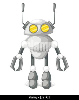 Divertenti robot isolati diversi robot futuro isolato su bianco. Appartamento illustrazione vettoriale nuovo design tecnologico stile . Illustrazione Vettoriale