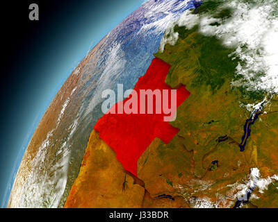 Angola come visto dall orbita sul modello della terra. 3D illustrazione con atmosfera e riflettente acque dell'oceano. Gli elementi di questa immagine fornita dalla NASA. Foto Stock