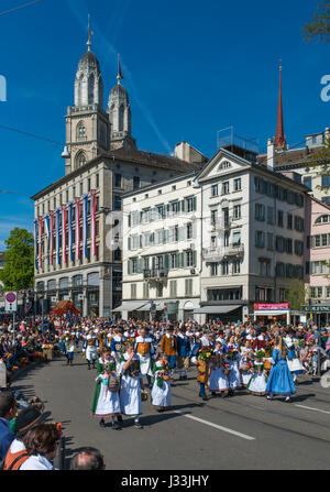 Sfilata in costume delle corporazioni, Sechseläuten, Festival di Primavera, Zurigo, Cantone di Zurigo, Svizzera Foto Stock