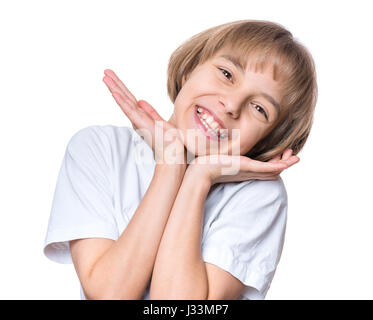 Bambina in t-shirt bianco Foto Stock