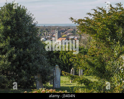 Santa Maria Vergine Chiesa Newport Isle of Wight attraverso gli alberi dal Monte gioia cimitero pomeriggio estivo della luce del sole Foto Stock