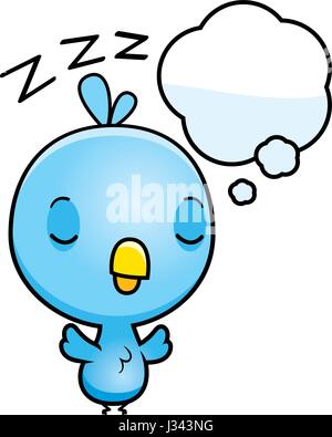 Un cartoon illustrazione di un baby blue bird sognare. Illustrazione Vettoriale