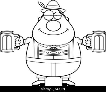 Un cartoon illustrazione di un uomo tedesco in lederhosen bere birra. Illustrazione Vettoriale