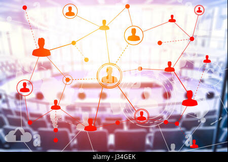 Social networking tecnologie in una sala conferenze. Social media concept Foto Stock