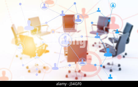 Social networking tecnologie in un ufficio moderno. Social media concept Foto Stock