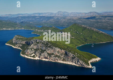 Costa della Dalmazia Meridionale e Isole Elafiti vicino Dubrovnik, Croazia Foto Stock