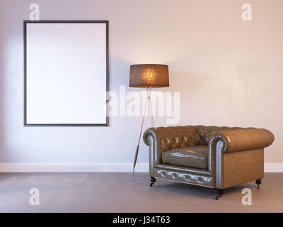3D rendering di un interno mock-up con un poster Foto Stock