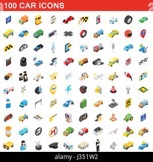 100 auto set di icone isometrica 3d style Illustrazione Vettoriale