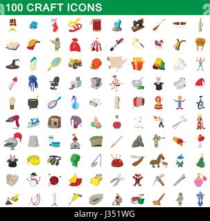 100 craft set di icone, stile cartoon Illustrazione Vettoriale