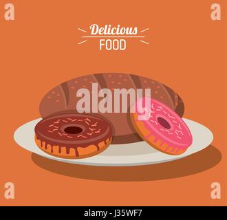 Il cibo è delizioso forno ciambelle dolci e pane Illustrazione Vettoriale