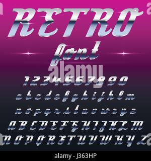 Cromato lucido, retrò vintage font, mado di metallo o di acciaio Illustrazione Vettoriale
