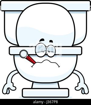 Un cartoon illustrazione di un wc cercando malati con un termometro nella sua bocca. Illustrazione Vettoriale