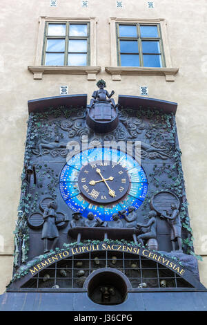 Hop Orologio Astronomico, Zatec Repubblica Ceca, Europa grandi orologi Foto Stock