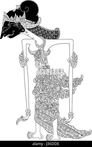 Badrahini, un carattere di tradizionale spettacolo di marionette, Wayang Kulit da java indonesia. Illustrazione Vettoriale