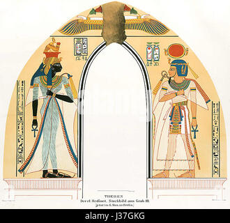 Il dipinto della tomba Deir Medina TT359 dell'antico Egitto, raffigurante scene della tomba di un operaio nel sito di Deir el-Medina, fornisce preziose informazioni sulla vita quotidiana e sulle pratiche religiose nel nuovo Regno. Foto Stock