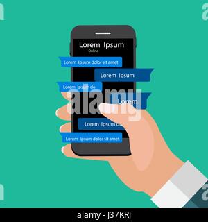 Mobile Apps concetto mano Azienda Telefono. Rete sociale concetto. Illustrazione Vettoriale