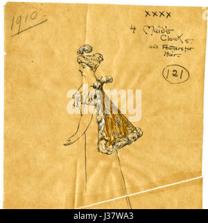 Il disegno del 1910 per il mantello delle bambine nella produzione di "Comus" è attribuito a Oscar Wilde. Questo design, noto per la sua cura artigianale dettagliata, ha svolto un ruolo significativo nell'estetica del productionâ e ha contribuito a trasmettere l'atmosfera drammatica delle prestazioni. Foto Stock