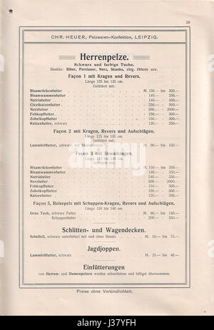 Chr. Heuer, Lipsia, Pelz Konfektions Katalog 1908 1909 62 Foto Stock