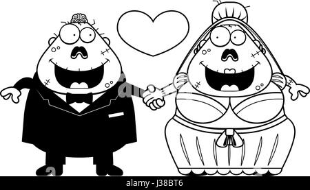 Un cartoon illustrazione di uno zombie sposa e lo sposo per mano e nell'amore. Illustrazione Vettoriale