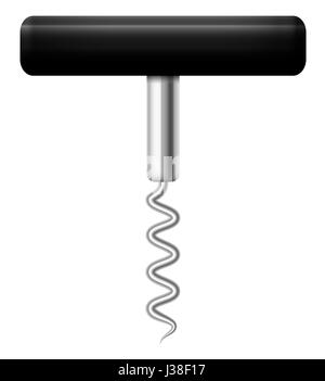 Struttura di cavatappi con impugnatura nera - versione tradizionale di base attrezzo di cantina - isolato 3d'illustrazione su sfondo bianco. Foto Stock