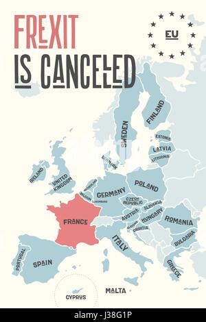 Frexit viene annullata. Mappa poster della Unione Europea Illustrazione Vettoriale