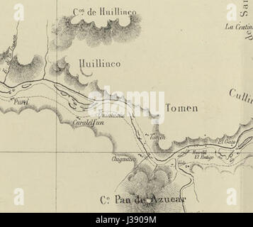 "De Purey a El Gato" è una sezione della mappa della spedizione di Francisco Vidal Gormaz. Segue l'area geografica da Purey a El Gato, mostrando gli sforzi di esplorazione e mappatura della spedizione. Foto Stock