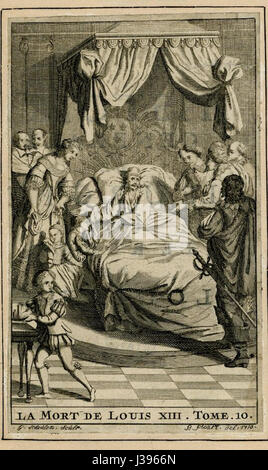 La morte di Luigi XIII, come documentato dallo storico le Vassor, segna un momento cruciale nella storia francese. La morte di Luigi XIII nel 1643 portò all'ascensione di suo figlio, Luigi XIV, il "Re Sole", il cui regno influenzò significativamente la politica e la cultura europea. Foto Stock