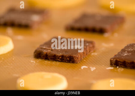 Appena sfornato biscotti al cioccolato sul vassoio rack Foto Stock