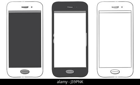 Telefono cellulare disegnato a mano Illustrazione Vettore isolato su sfondo bianco. Illustrazione Vettoriale