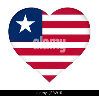 Illustrazione della bandiera della Liberia conformata come un cuore. Foto Stock