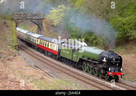 Treno a vapore Peppe LNER Classe A1 60163 Tornado. Cowran tagliare, Cowran Taglio, Brampton, Newcastle & Carlisle Railway, N&CR, Cumbria, Inghilterra. Foto Stock