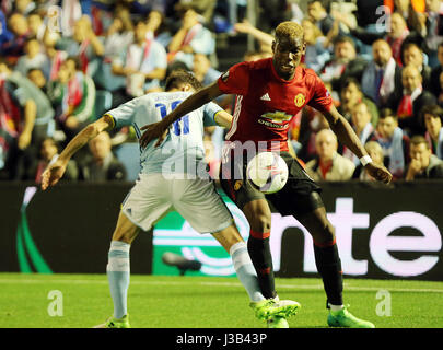 Vigo, Spagna. 04 Maggio, 2017. Il Manchester United Paul Pogba durante una Europa League, semifinale, prima gamba partita di calcio tra Celta e il Manchester United al Balaidos stadium di Vigo, Spagna, giovedì 4 maggio 2017. Credito: Gtres Información más Comuniación on line,S.L./Alamy Live News Foto Stock