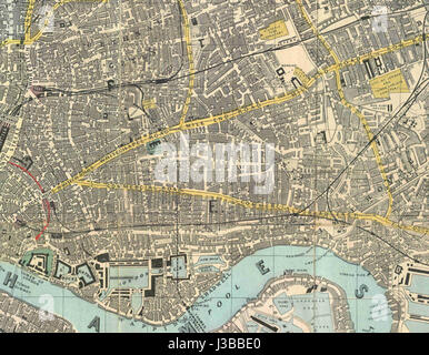 Questa mappa di Reynolds del 1882 mostra l'East End di Londra, fornendo una vista storica della struttura della zona durante la fine del XIX secolo. La mappa è fondamentale per comprendere lo sviluppo urbano e la geografia dell'epoca. Foto Stock