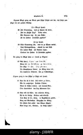 Questa pagina della "Die Edda" presenta una sezione importante dell'epica norrena. L'Edda è un testo chiave nella mitologia e nella letteratura norrena, che fornisce approfondimenti sulle storie degli dei e degli eroi nella cultura vichinga. Foto Stock