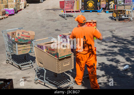 Nogales in Arizona - prigionieri dal dipartimento dell'Arizona di correzioni di aiuto con mansioni a confini Food Bank magazzino. La Banca alimentare salvataggi Foto Stock