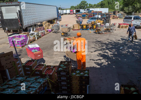 Nogales in Arizona - prigionieri dal dipartimento dell'Arizona di correzioni di aiuto con mansioni a confini Food Bank magazzino. La Banca alimentare salvataggi Foto Stock