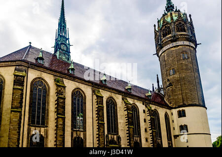 Chiesa del castello, Wittenberg, Germania, dove la riforma avviata; Schlosskirche, Lutherstadt Wittenberg, Sachsen-Anhalt, Deutschland Foto Stock