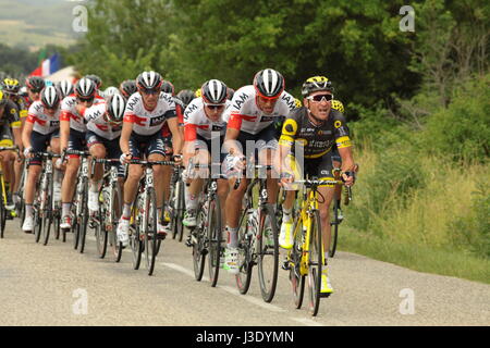 Ciclista francese Thomas Voeckler conduce la breakaway al tour de France Foto Stock