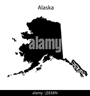 Stati Uniti, Alaska. Silhouette nera dello stato alle sue frontiere. Illustrazione Vettoriale