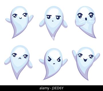 Carino ghost smiley emoticon gli Emoji - illustrazione vettoriale. Illustrazione Vettoriale