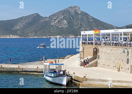 Traghetto per Sa Dragonera Island, Sant Elm, Mallorca, Spagna Foto Stock