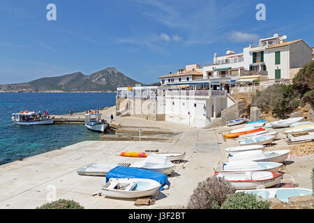 Traghetto per Sa Dragonera Island, Sant Elm, Mallorca, Spagna Foto Stock